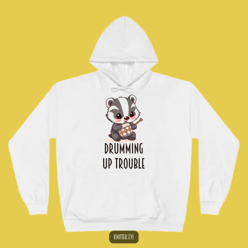 Cozy Funny Badger Drummer Hoodie: Warm & Mischievous Music Lover Gift