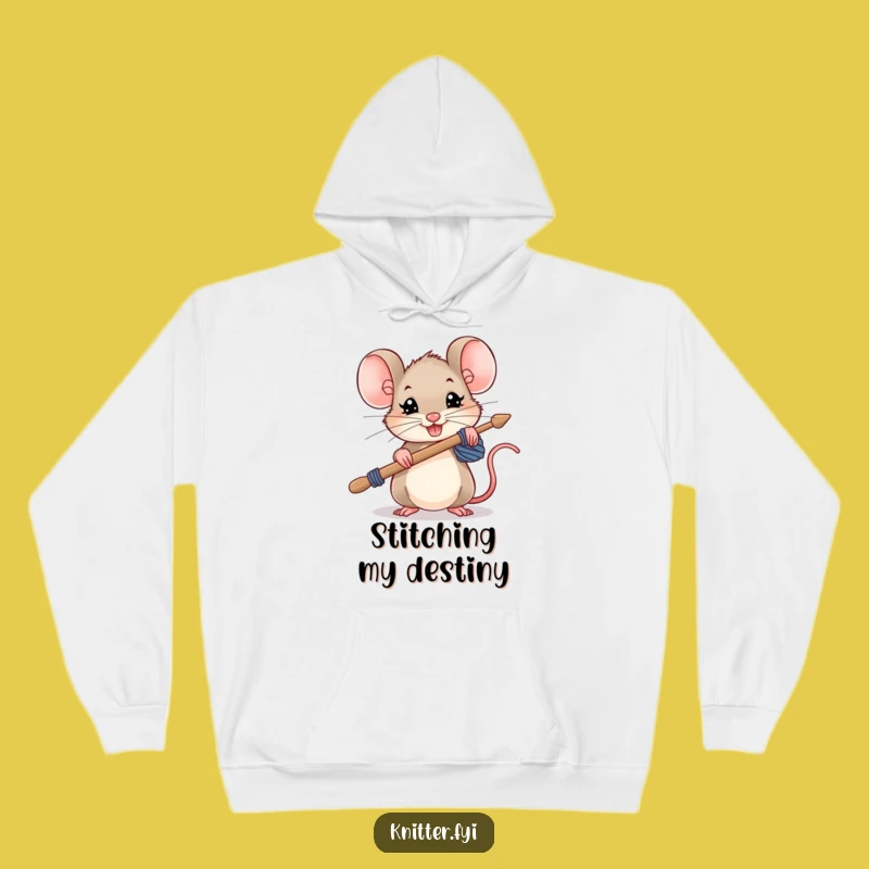 Cozy Funny Mouse Knitting Hoodie: Determined Rodent with Needles, Perfect Warm Funny Gift