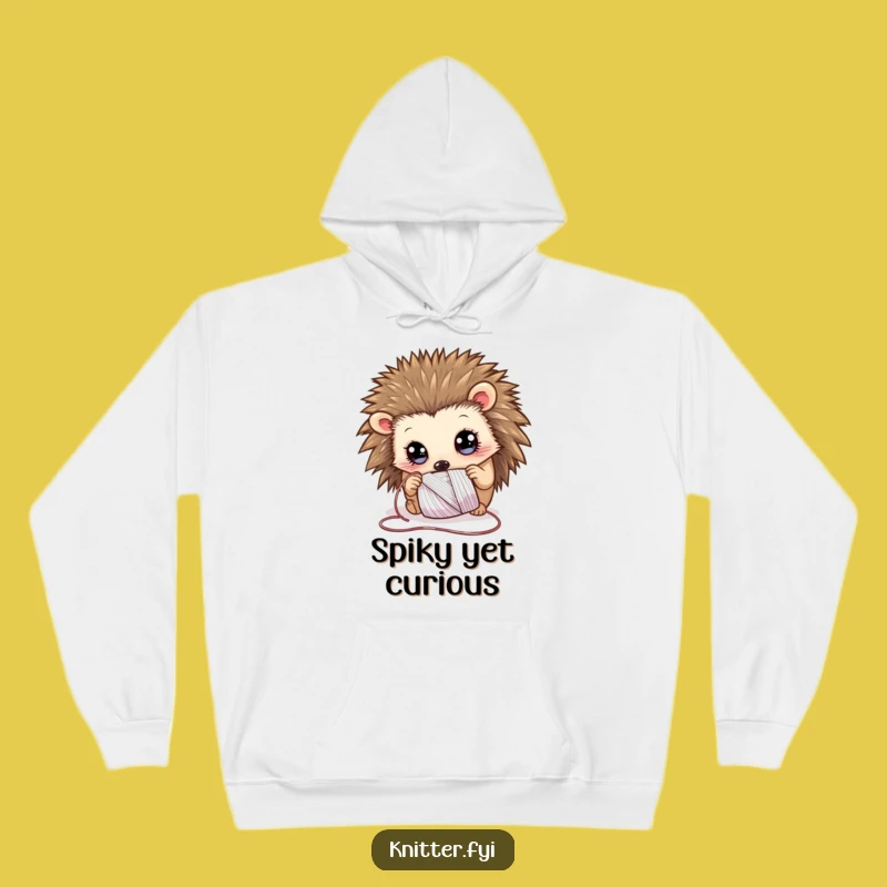 Funny Hedgehog Thread Hoodie: Cozy Curious Hedgehog with Shimmering Spool, Ultimate Funny Gift