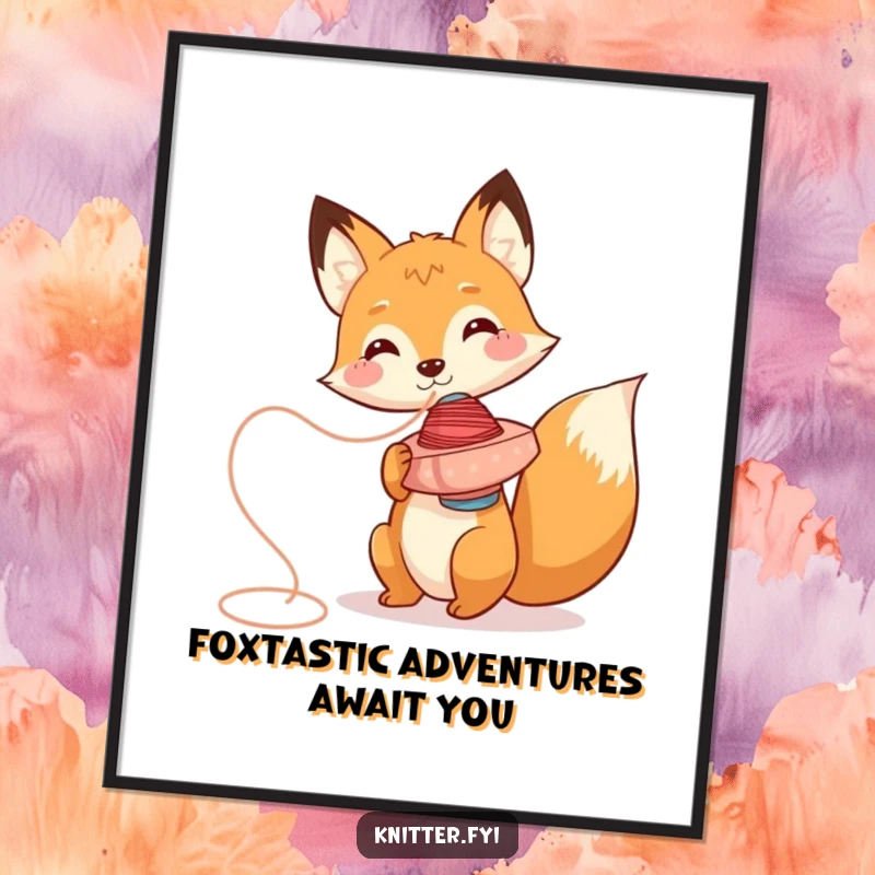 Funny Free Printable Fox Wall Art, character using thread spool as spinning top, playful and energetic, perfect for quirky home decor.