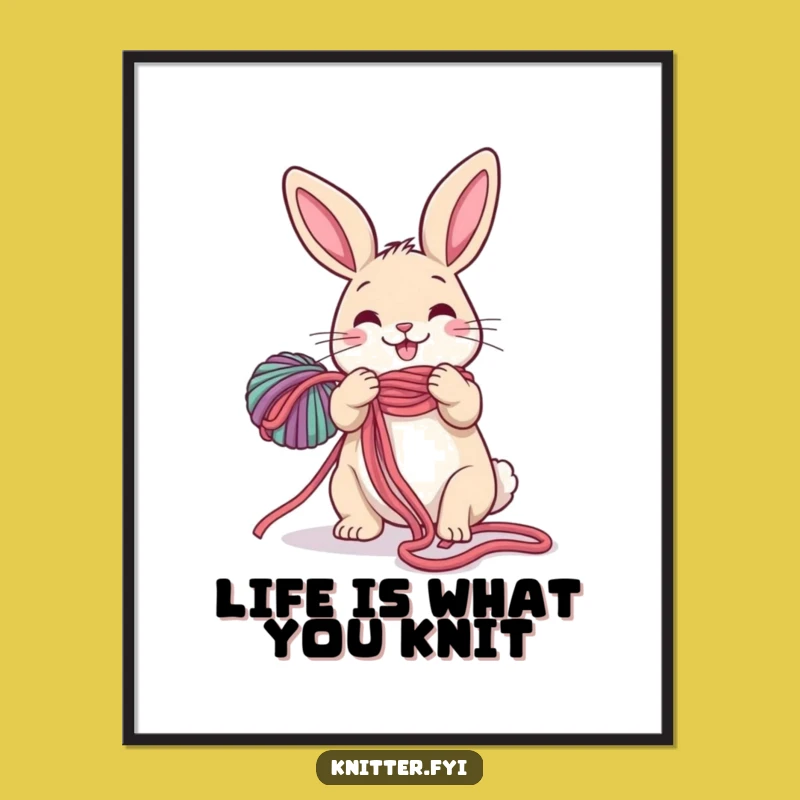 Free Printable Rabbit Knitting Wall Art: Funny Downloadable Decor for Crafters!
