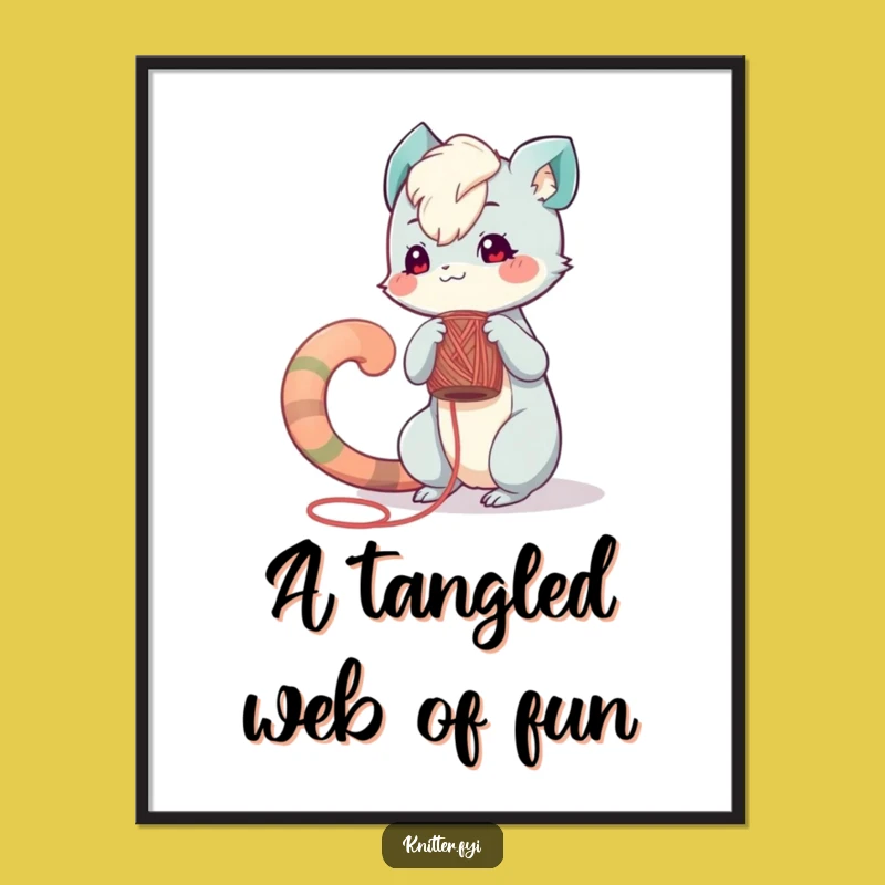 Free Printable Wall Art: Creature Winding Yarn - Cozy Downloadable Decor