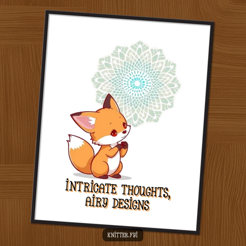 Funny Free Printable Wall Art: Curious fox intently examining intricate lace being woven in the air, DIY decor.