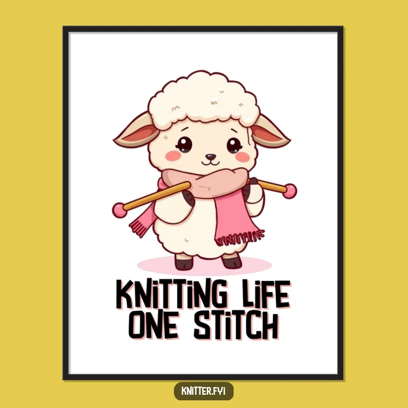 Free Printable Wall Art: Knitting Sheep Cozy Scene Funny Downloadable Art