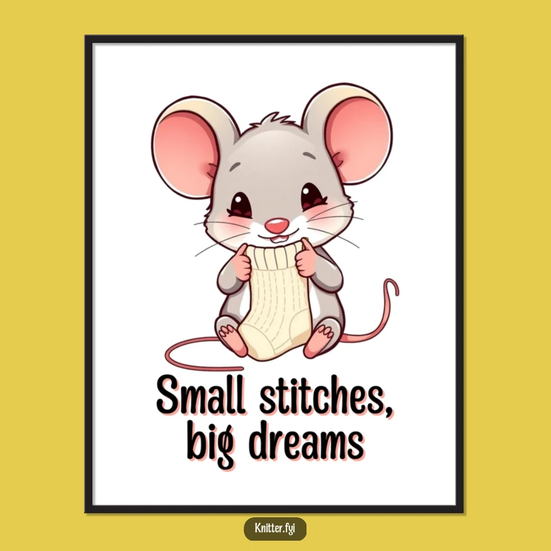 Funny Free Printable Mouse Wall Art: Happy Mouse Knitting Sock Downloadable Decor