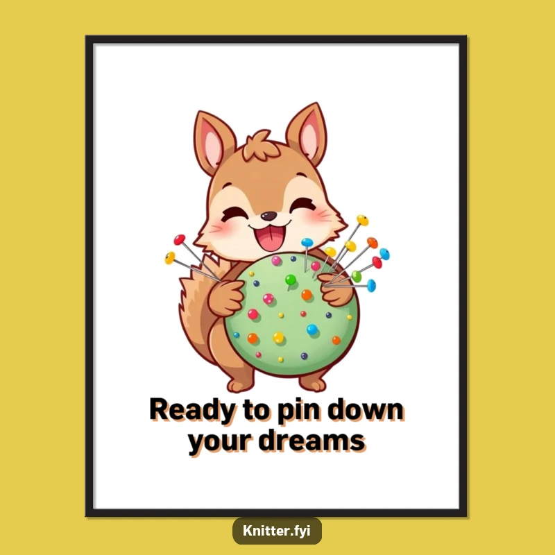 Funny Free Printable Squirrel Wall Art: Joyful Squirrel Pincushion Pins Downloadable Decor