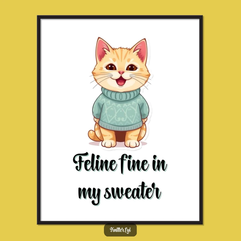 Funny Free Printable Wall Art: Delighted Cat in Tiny Sweater Portrait