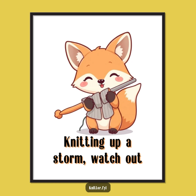 Funny Free Printable Wall Art: Fox Knitting, Hilarious Downloadable Decor