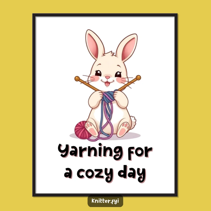 Funny Free Printable Wall Art: Rabbit Knitting Yarn, Hilarious Downloadable Decor