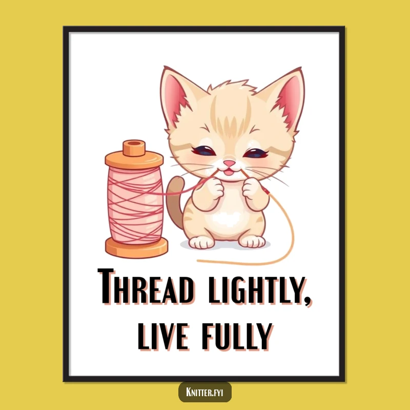 Funny Kitten Wall Art Free Printable: Playful Cat Thread Chaos Downloadable Decor