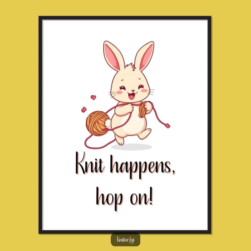 Free Printable Rabbit Art: Knitting Fun Downloadable Poster for Home