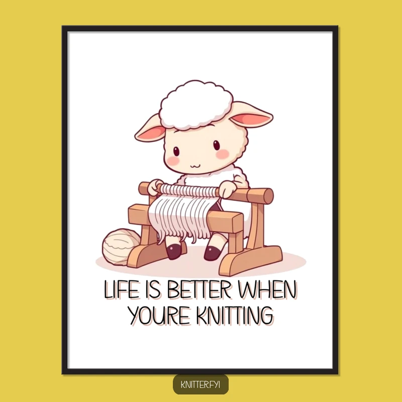 Funny Free Printable Wall Art: Cozy Sheep Knitting Downloadable Art Print