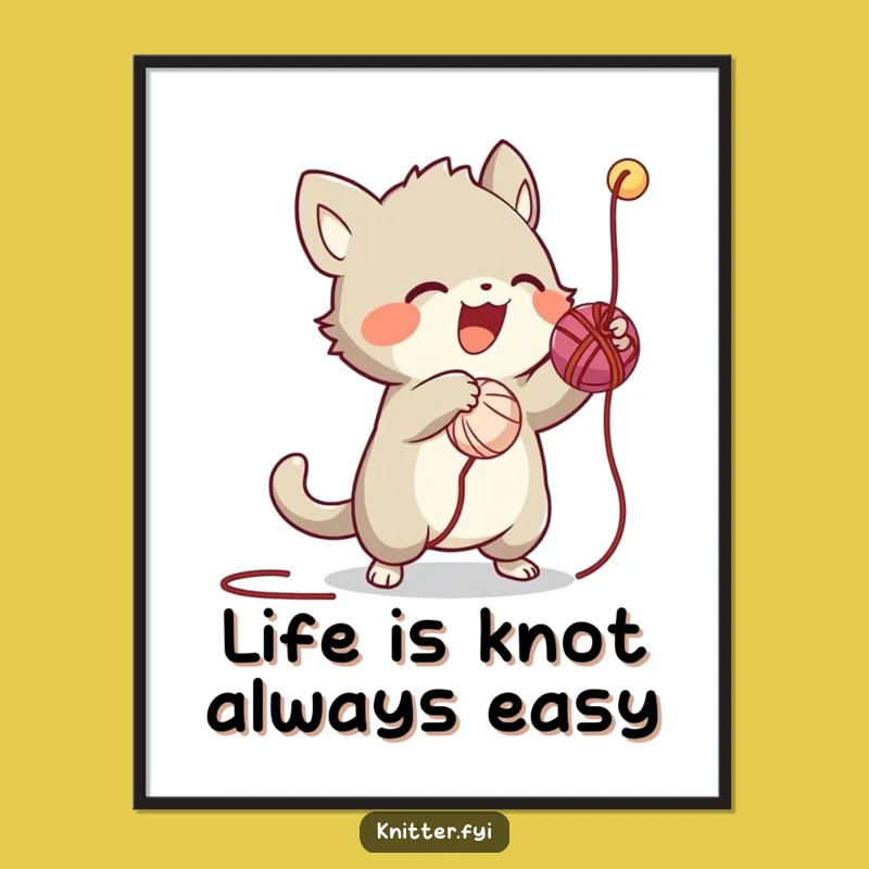 Free Printable Wall Art: Energetic Creature Yarn Play - Funny Downloadable Decor