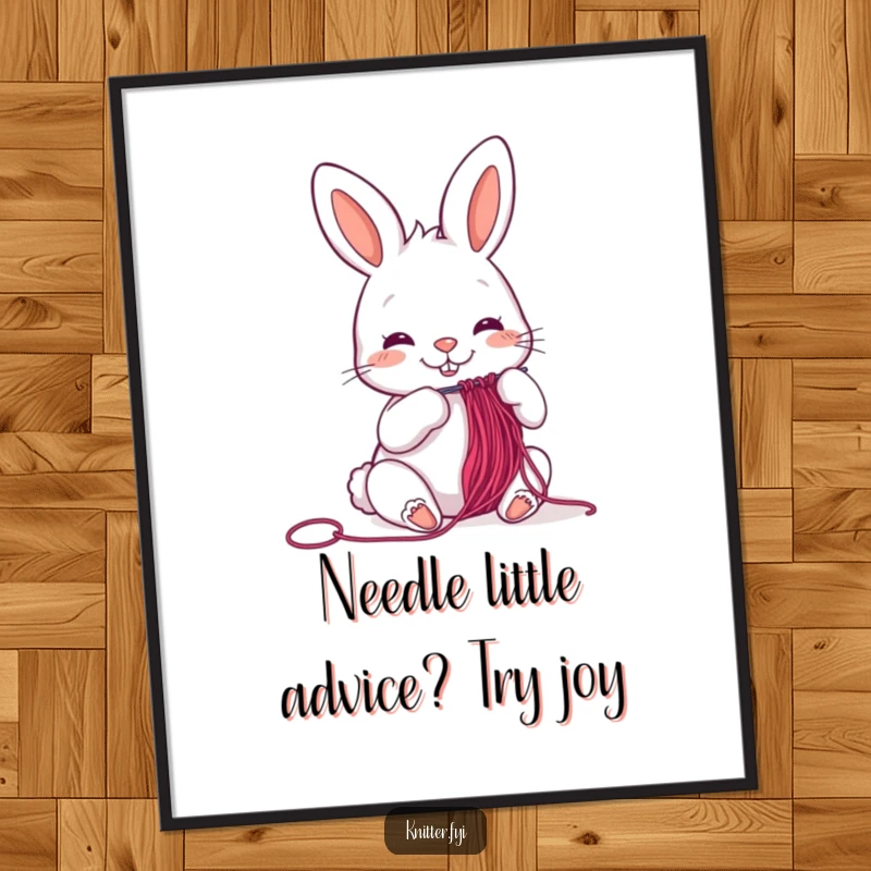 Funny Free Printable Wall Art depicting a cheerful rabbit with focused expression, meticulously threading a needle with a strand of vibrant, colorful thread.
