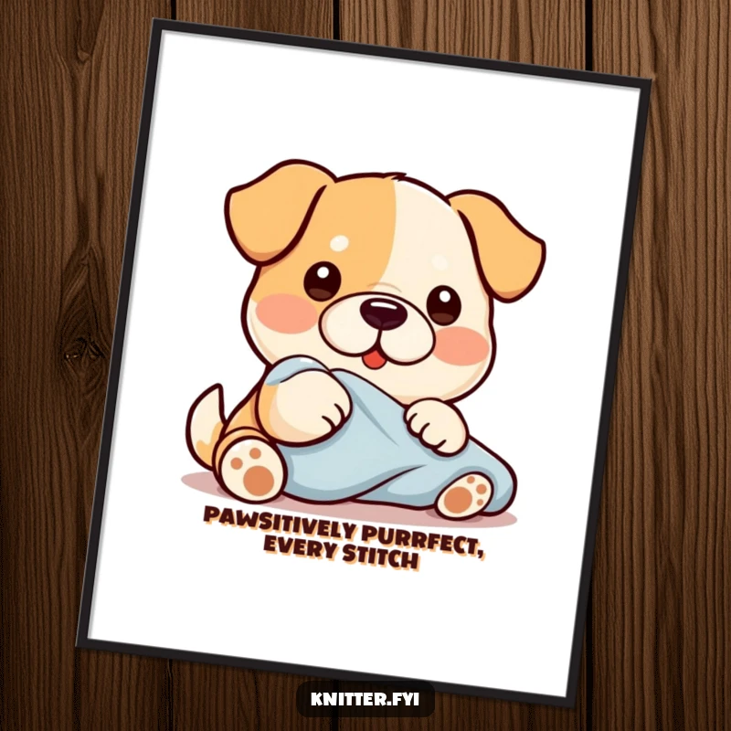 Funny Free Printable Kawaii Dog Wall Art, diligent dog smoothing fabric with its paw, a neat and charming downloadable decor.