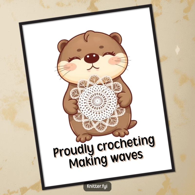 Funny Free Printable Wall Art: A proud otter with eyes closed displays a masterfully crocheted doily with immense satisfaction.