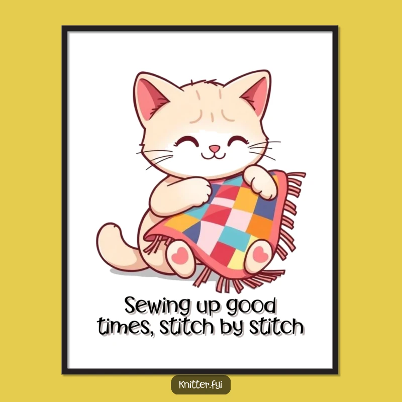 Funny Free Printable Wall Art: Cat Sewing Quilt, Hilarious Downloadable Home Decor