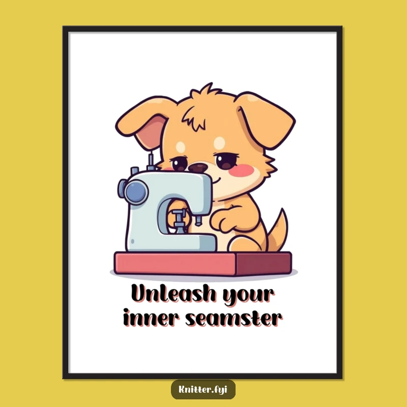 Funny Free Printable Wall Art: Dog Sewing Machine Focus - Quirky Downloadable Decor