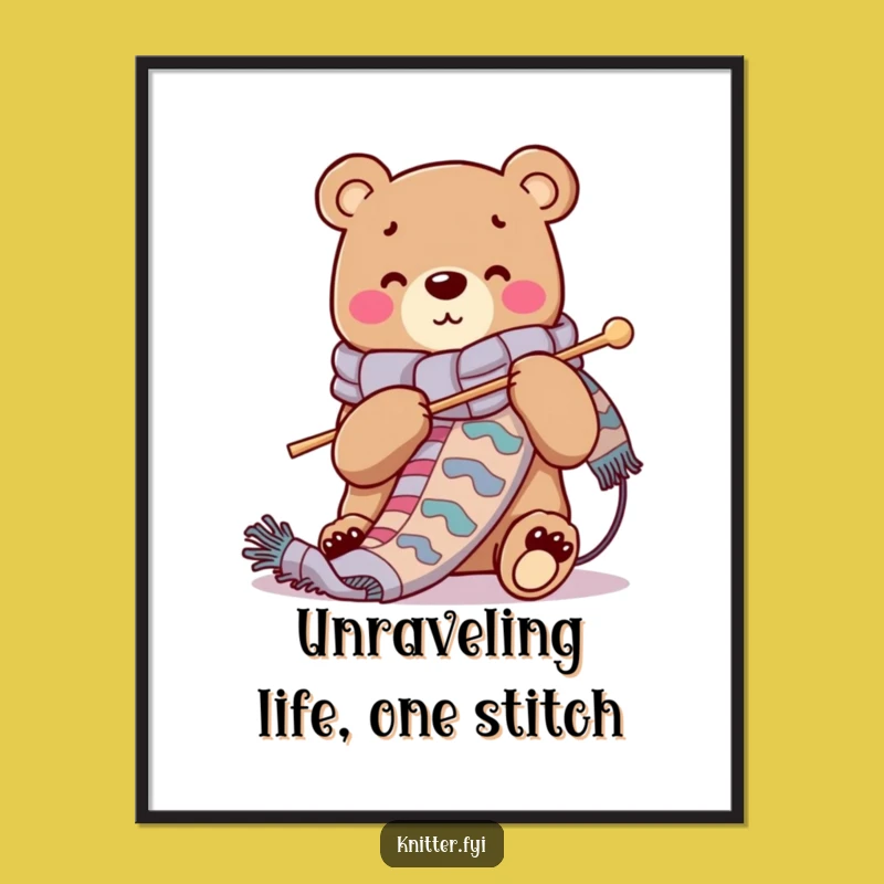 Free Printable Wall Art: Funny Bear Knitting - Humorous Home Decor Download