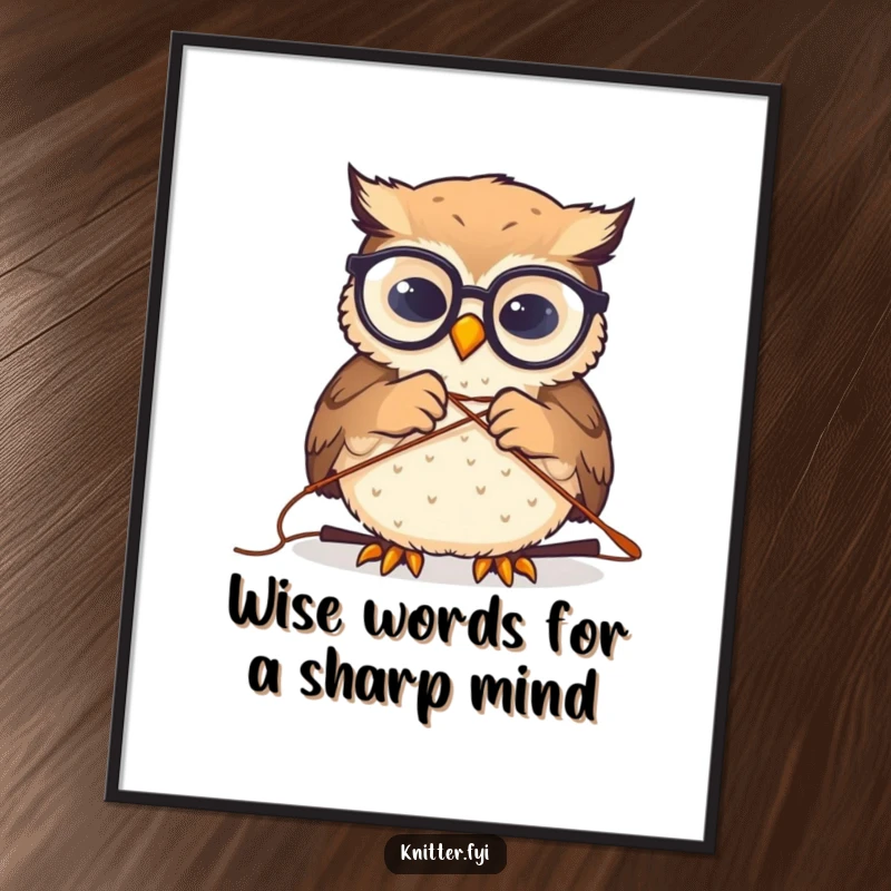 Funny Free Printable Owl Wall Art: Whimsical owl with spectacles intently sewing, adding a charming and humorous touch to any wall.