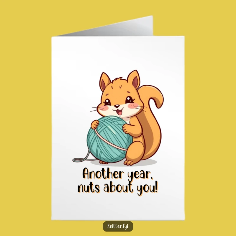 Free Printable Birthday Card: Funny Squirrel Yarn Ball, Perfect Downloadable Gift for Crafters!
