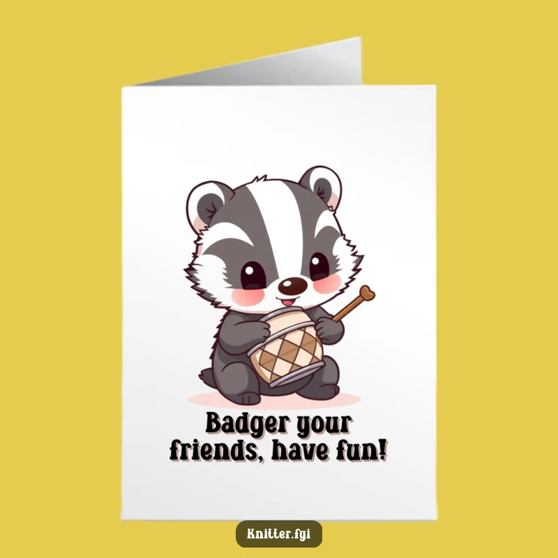 Badger Birthday Card Free Printable: Drumming Thimble Fun Downloadable Gift