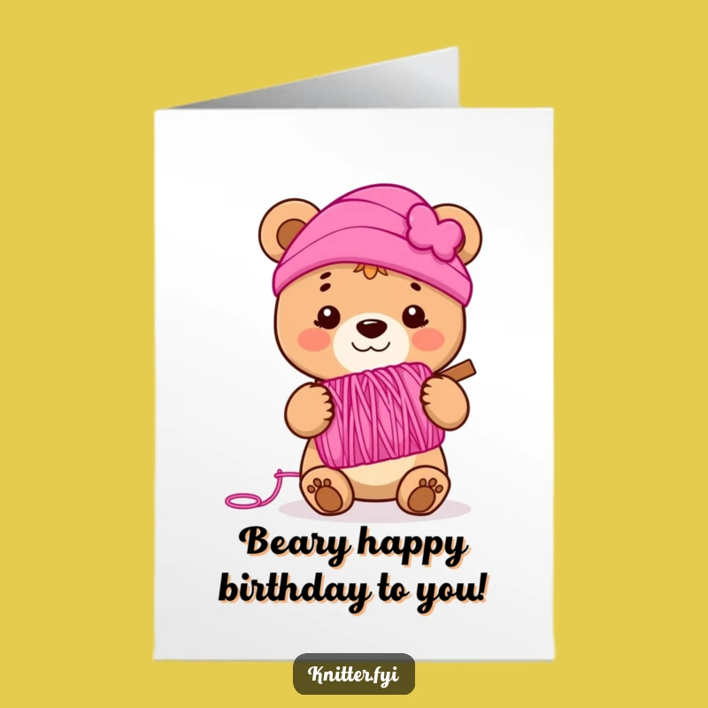 Free Printable Bear Birthday Card: Pink Yarn Fun Downloadable Gift