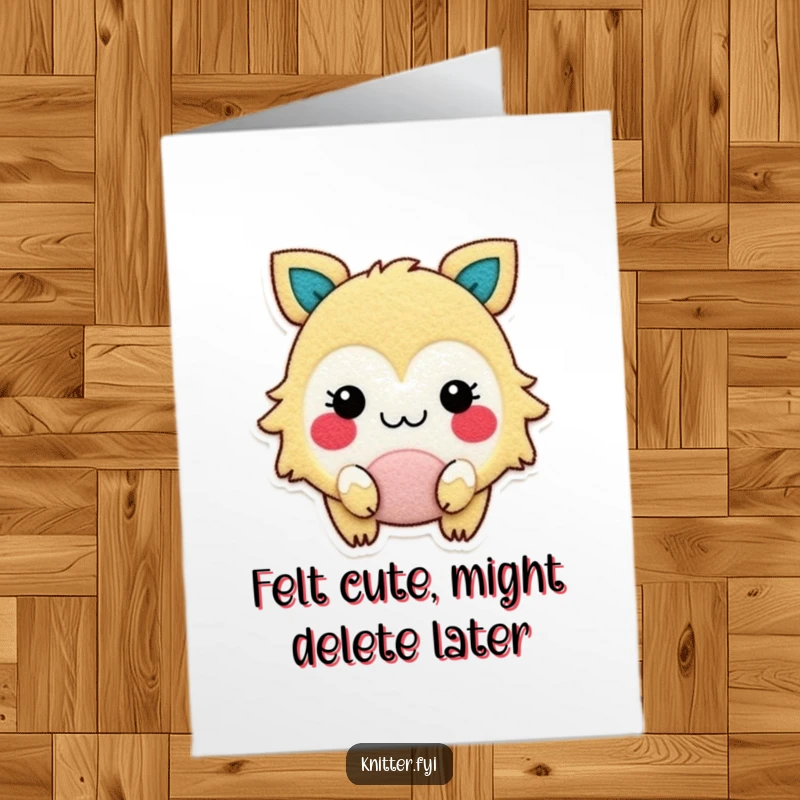 Funny Free Printable Birthday Card: Gleeful creature with rosy cheeks joyfully cutting felt, a whimsical DIY gift idea.