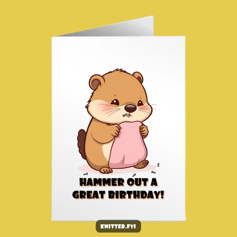 Free Printable Beaver Birthday Card - Busy Beaver Hammering Fun Humorous Downloadable Gift
