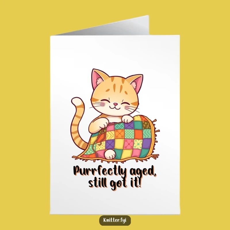 Free Printable Birthday Card: Funny Cat Quilting, Perfect Downloadable Gift for Crafters!