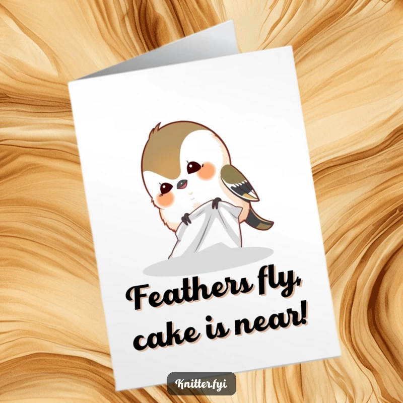 Funny Free Printable Chickadee Birthday Card: A cheerful bird playfully pecking at fabric, symbolizing lighthearted celebration.