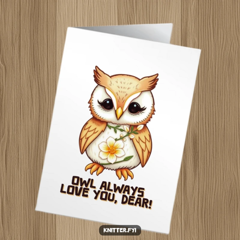 Funny Free Printable Birthday Card: Focused owl delicately embroidering a flower for a birthday.