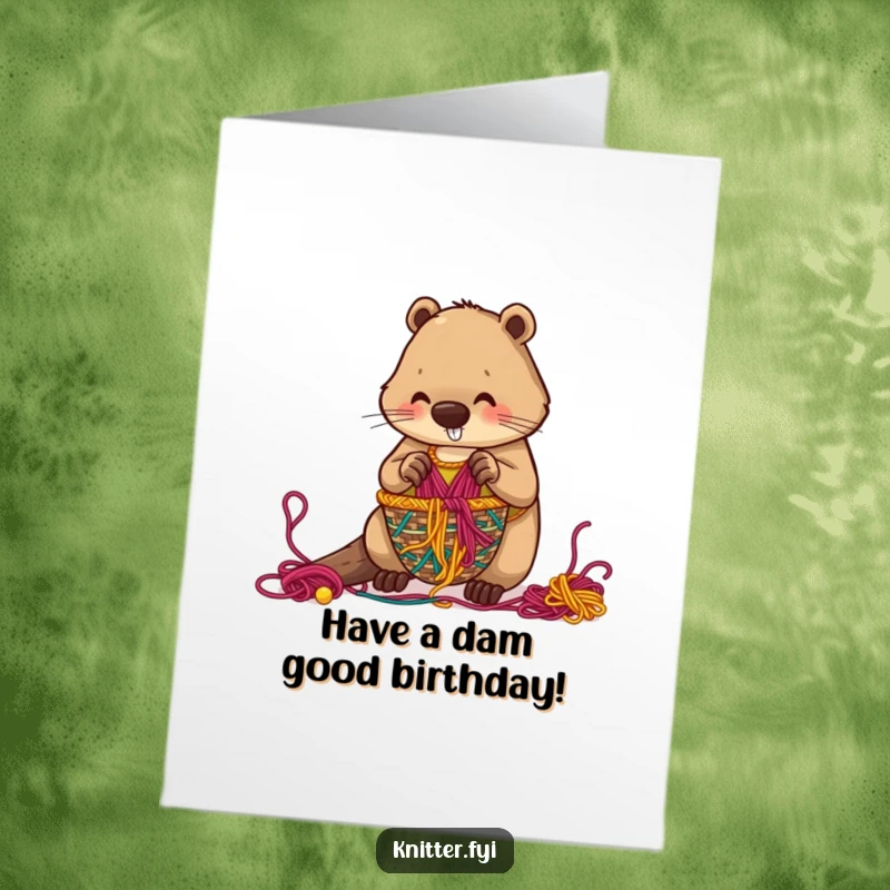Funny free printable beaver birthday card, a beaver expertly weaving a basket, unique DIY birthday gift.