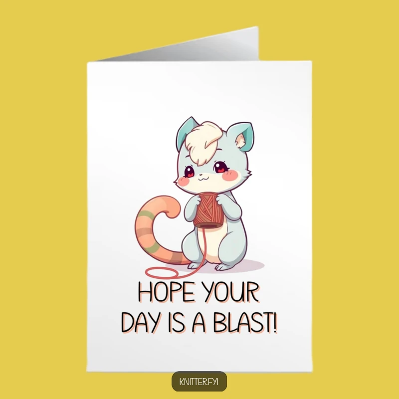 Free Printable Birthday Card: Yarn Creature Winding Spool - Cozy Downloadable Gift