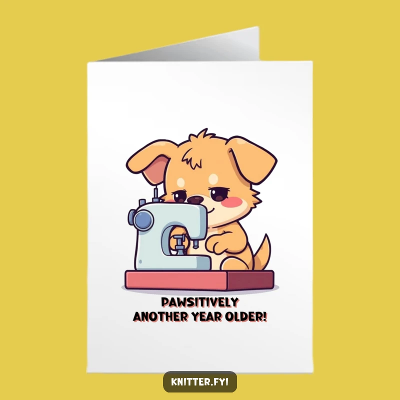 Free Printable Birthday Card: Dog Sewing Machine Fun - Funny Downloadable Gift