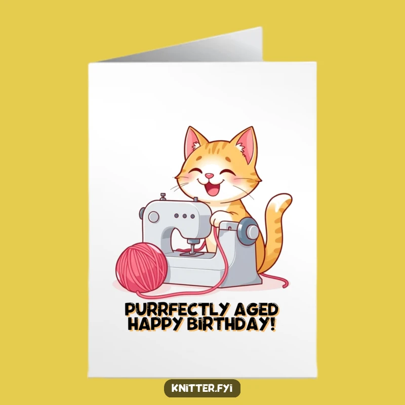 Free Printable Birthday Card: Happy Cat Sewing - Fun Yarn Birthday Gift