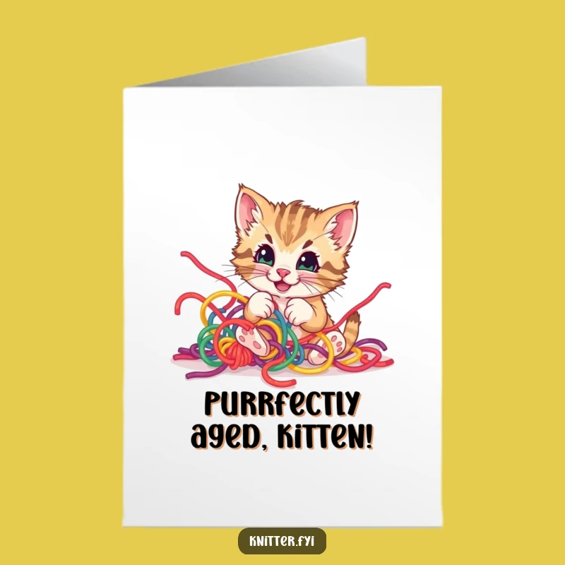 Free Printable Birthday Card: Yarn Kitten Chaos Funny Downloadable Gift