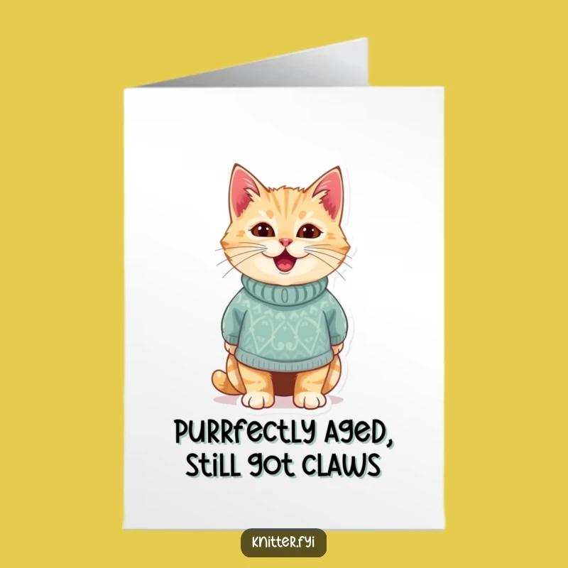 Free Printable Birthday Card: Delighted Cat in Sweater, Cozy Instant Download