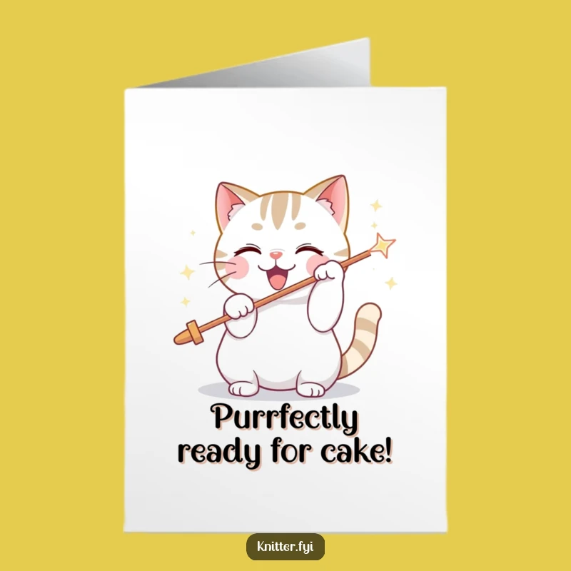 Free Printable Birthday Card: Cat Threading Needle - Funny DIY Gift Download