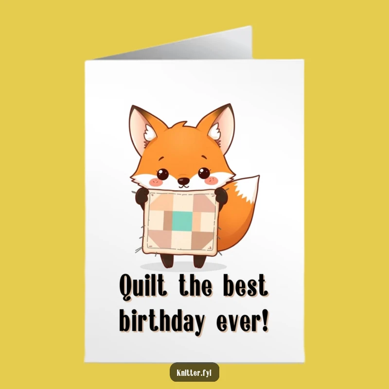 Free Printable Birthday Card: Funny Fox Quilt Gift Cute Downloadable Card