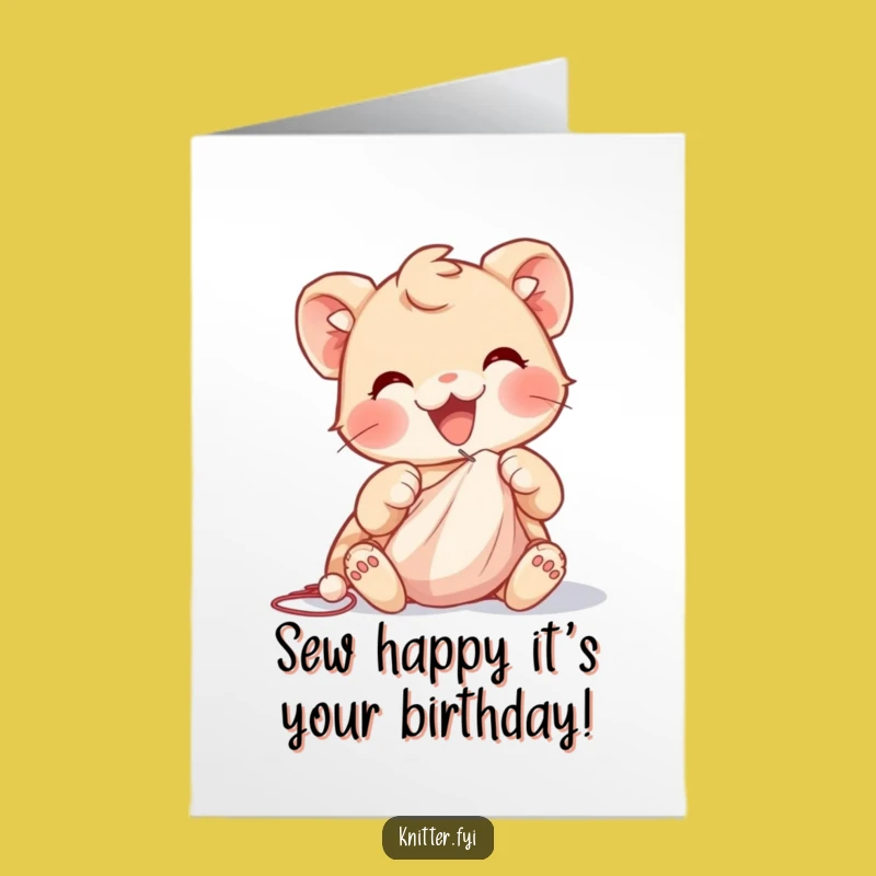 Free Printable Birthday Card: Crafty Creature Sewing - Funny Downloadable Gift