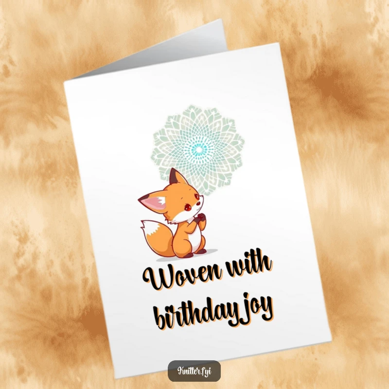 Funny Free Printable Birthday Card: Curious fox examines intricate lace woven in the air, a unique DIY gift.