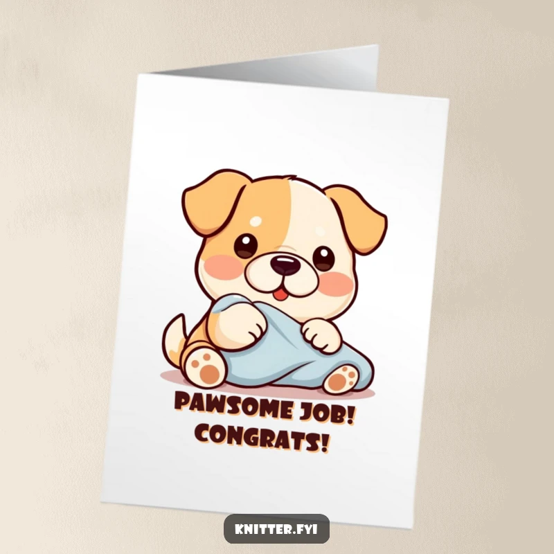 Funny Free Printable Congrats Card with a diligent Kawaii dog smoothing fabric, a positive downloadable greeting.