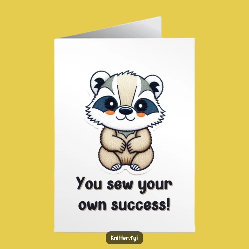 Free Printable Badger Congratulations Card: Determined Badger Embroidery Success Downloadable