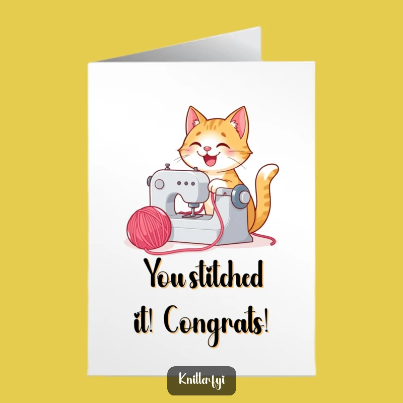Free Printable Congrats Card: Cat Sewing Success - DIY Downloadable