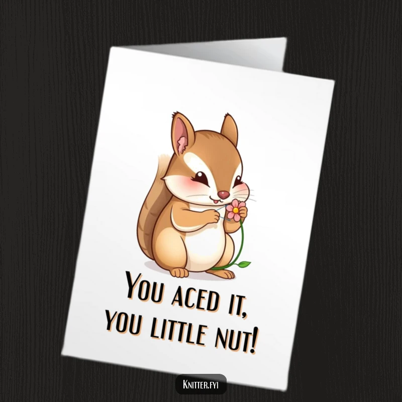 Free Printable Congratulations Card: Cute squirrel sewing a flower, ideal for a DIY, humorous gift.