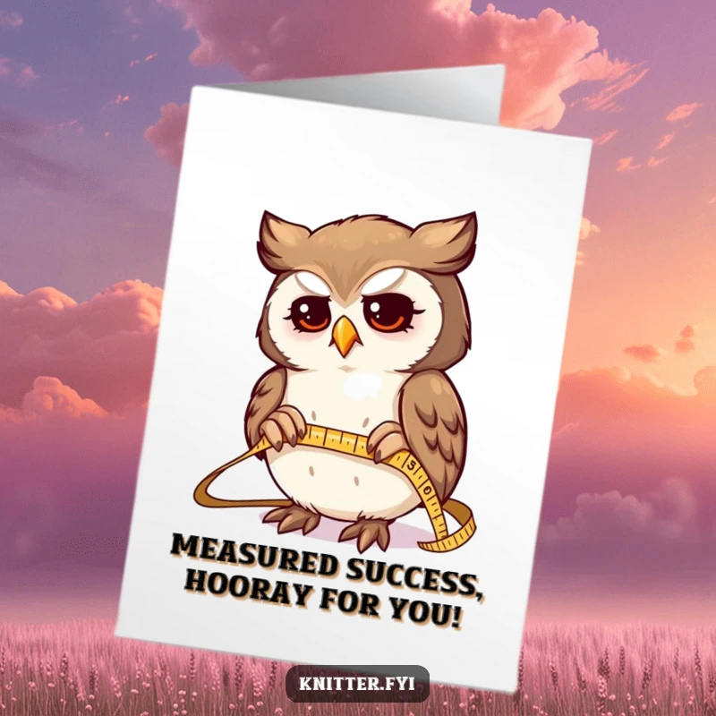 Funny Free Printable Congratulations Card: Determined owl expertly measuring fabric, a sharp DIY gift for any win.