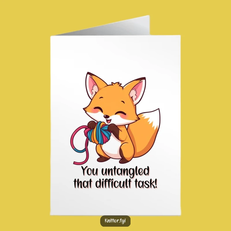 Free Printable Fox Congratulations Card: Funny Yarn Knot Card for a Playful Downloadable Gift