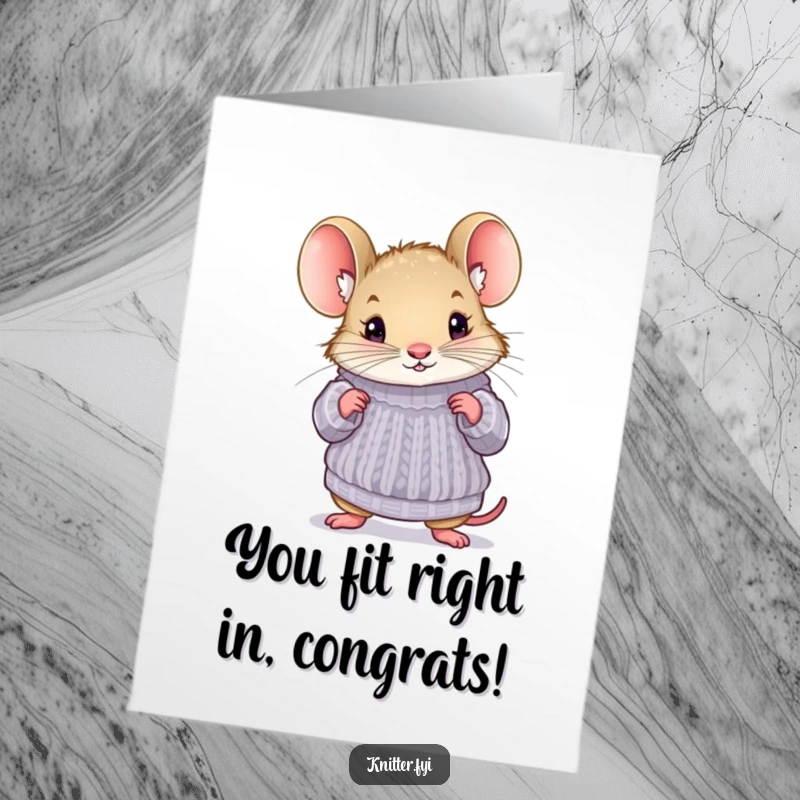 Funny Free Printable Mouse Congratulations Card: A curious mouse models a cute sweater, celebrating their fabulous achievement.