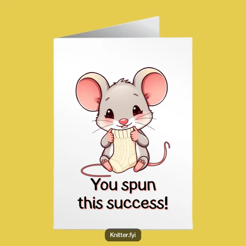 Free Printable Mouse Congratulations Card: Happy Mouse Knitting Sock Success Downloadable